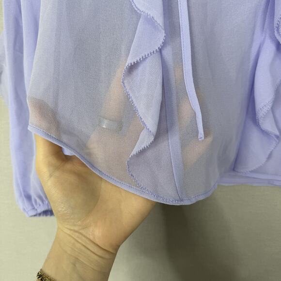 White House Black Market Blouse Womens Small Purple Ruffle Fairy Whimsy Boho Top - Picture 5 of 16